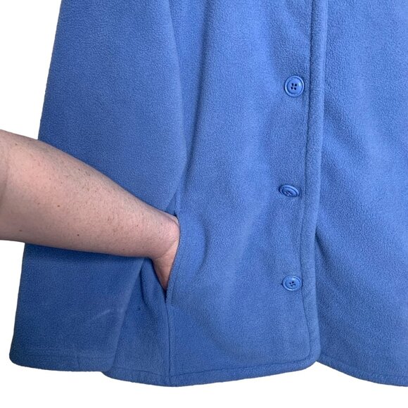 QVC Jacket Coat Fleece Button Front Coneflower Blue Cream Pockets Women's Size L - Picture 3 of 6